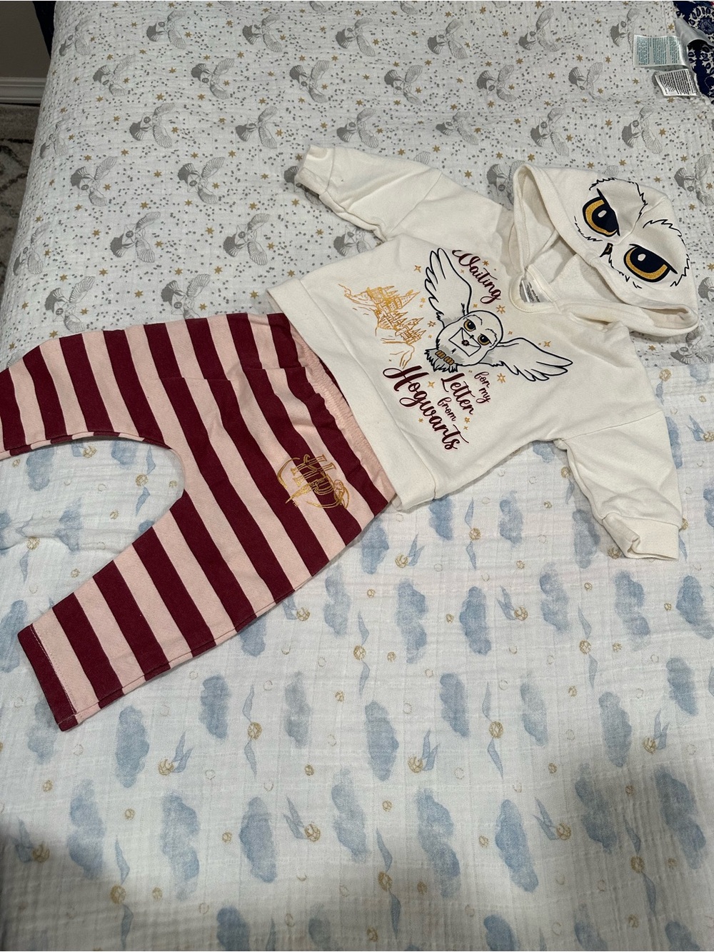 Infant Owl Hoodie & Striped Pants Set - and two swaddle blankets